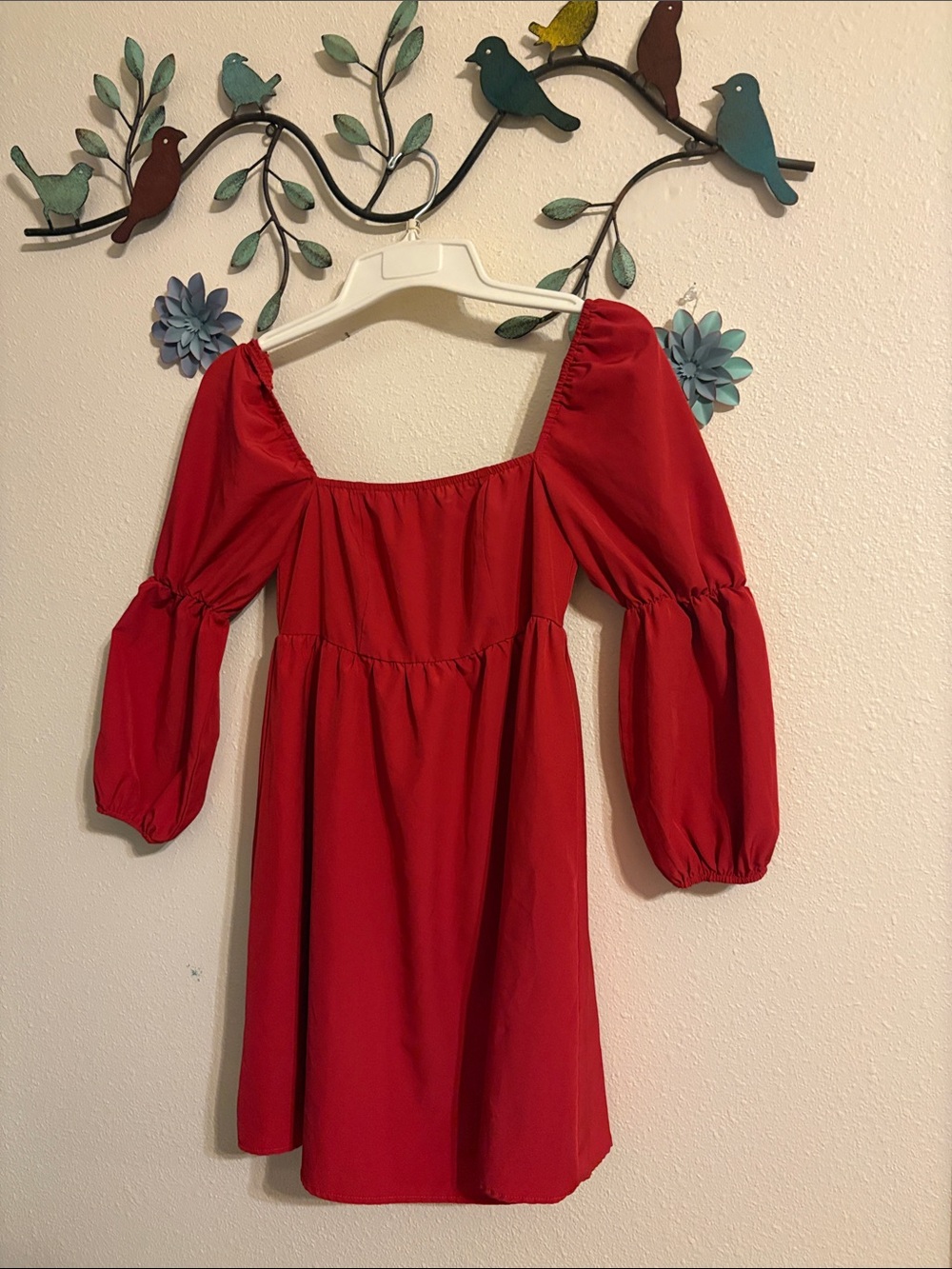 Source Unknown Red Puff-Sleeve Mini Dress